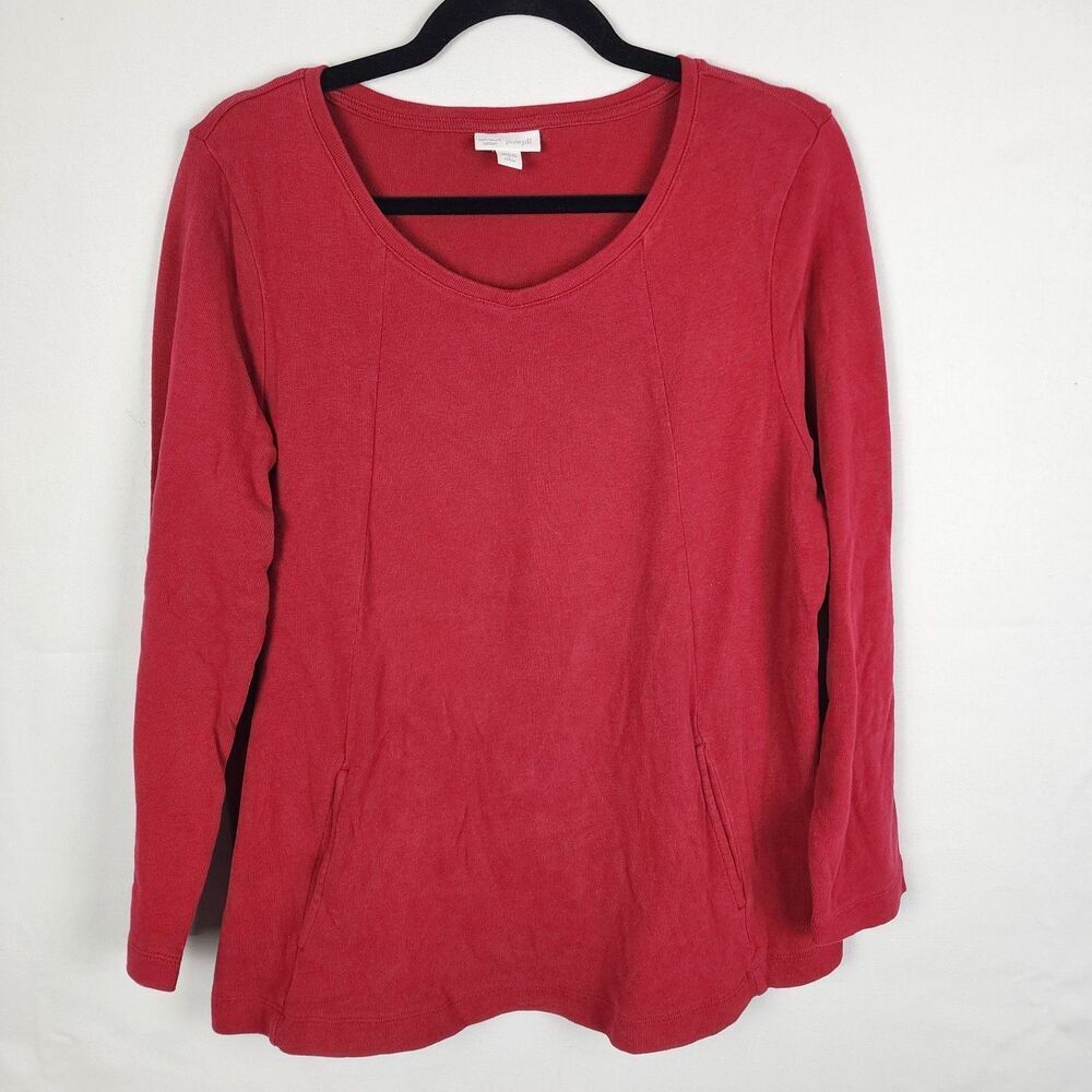 J Jill Sweater Large Petite Red Soft Touch Cotton Long Sleeve Pockets Holiday
